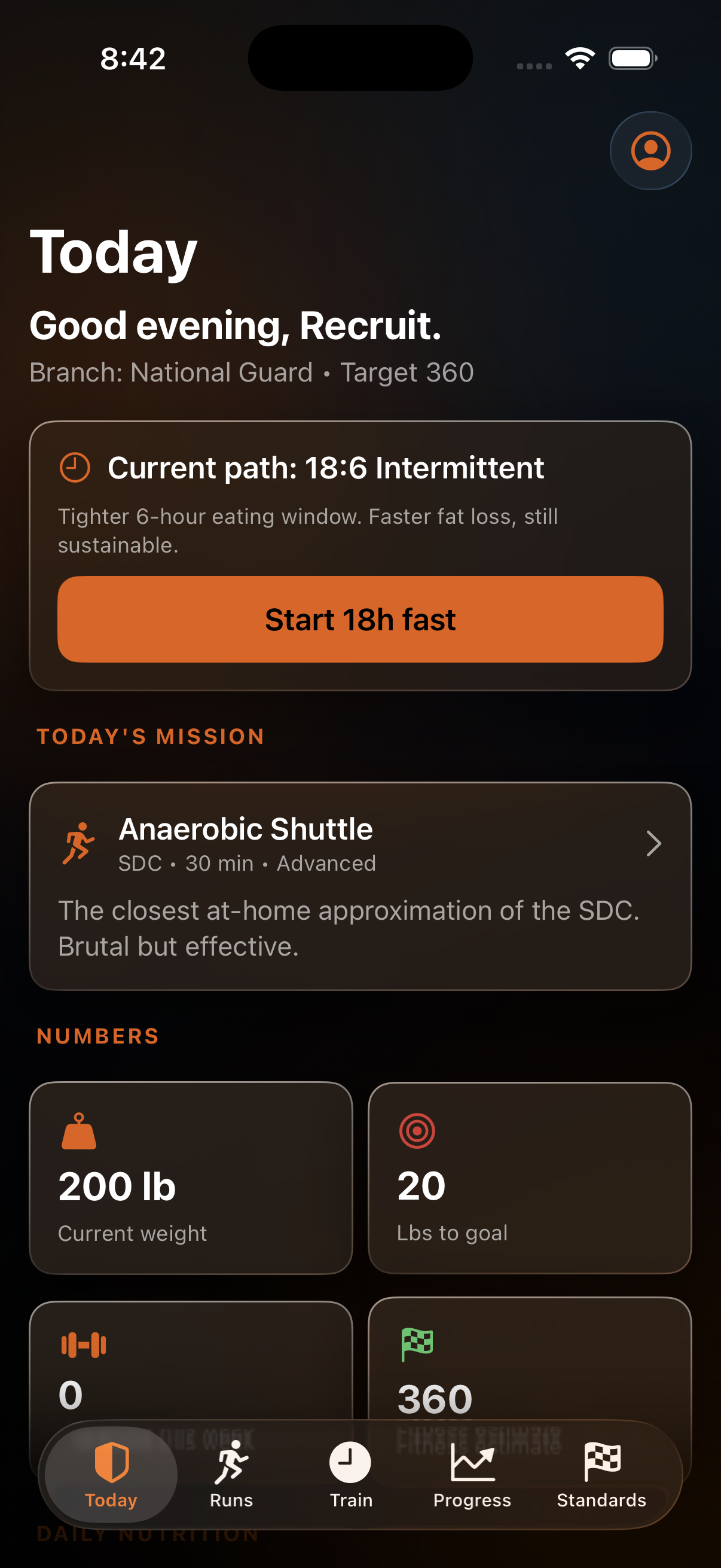 Army Body Builder — daily training dashboard